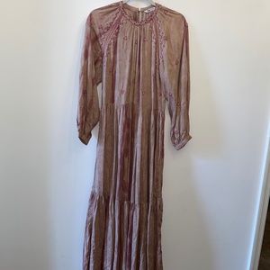 Zara Boho/Cottagecore Dusty Rose Tiered Embroidered Maxi Dress